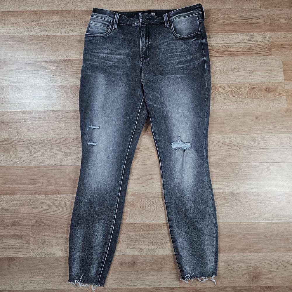KUT from the Kloth Connie Skinny Jeans Womens 14 Black Distressed Fab Ab Ankle